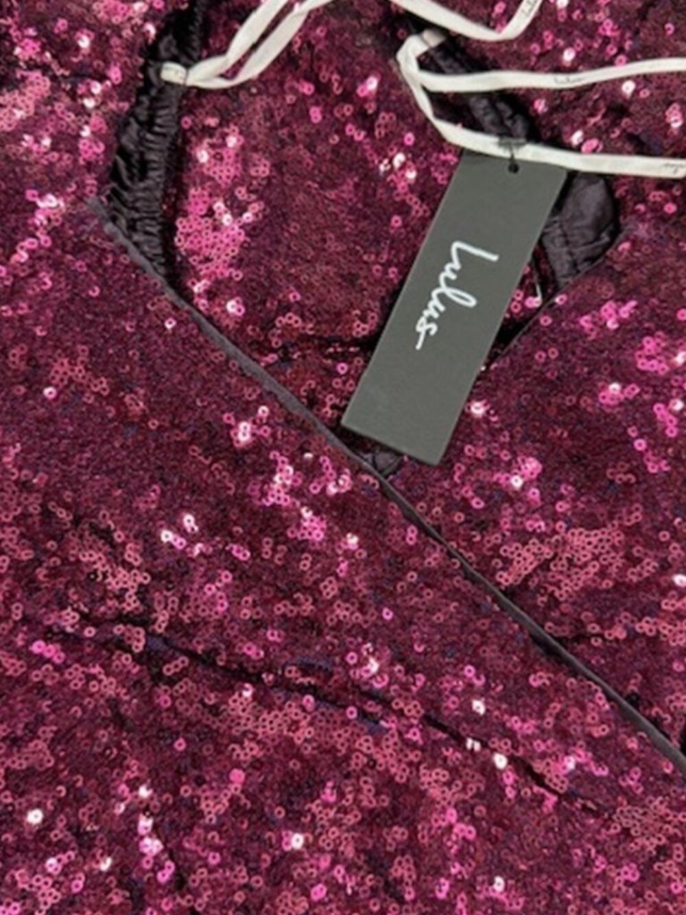 Lulus Sequin of Events Purple Sequin Surplice Long Sleeve Crop Top NWT - Picture 6 of 9